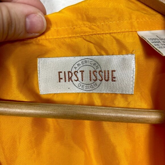 American Design Vintage First Issue 100% Silk Yellow Button Down Sz. Large - Picture 12 of 13